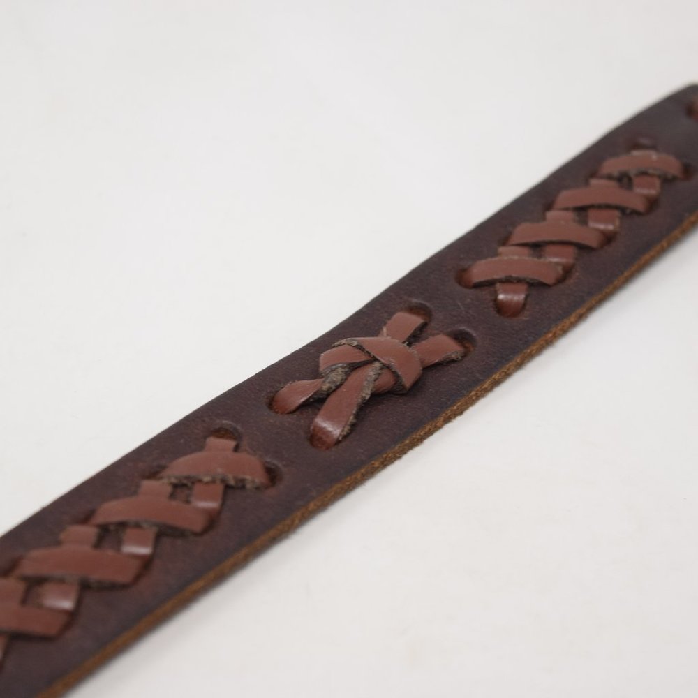 Leather Wristband Unisex Flat & Woven Design Tie Closure Boho Brown Casual Surf